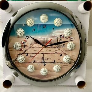 Vtg Beach Volleyball Quartz 10 inch Round Wall Clock NEW man cave bar sport